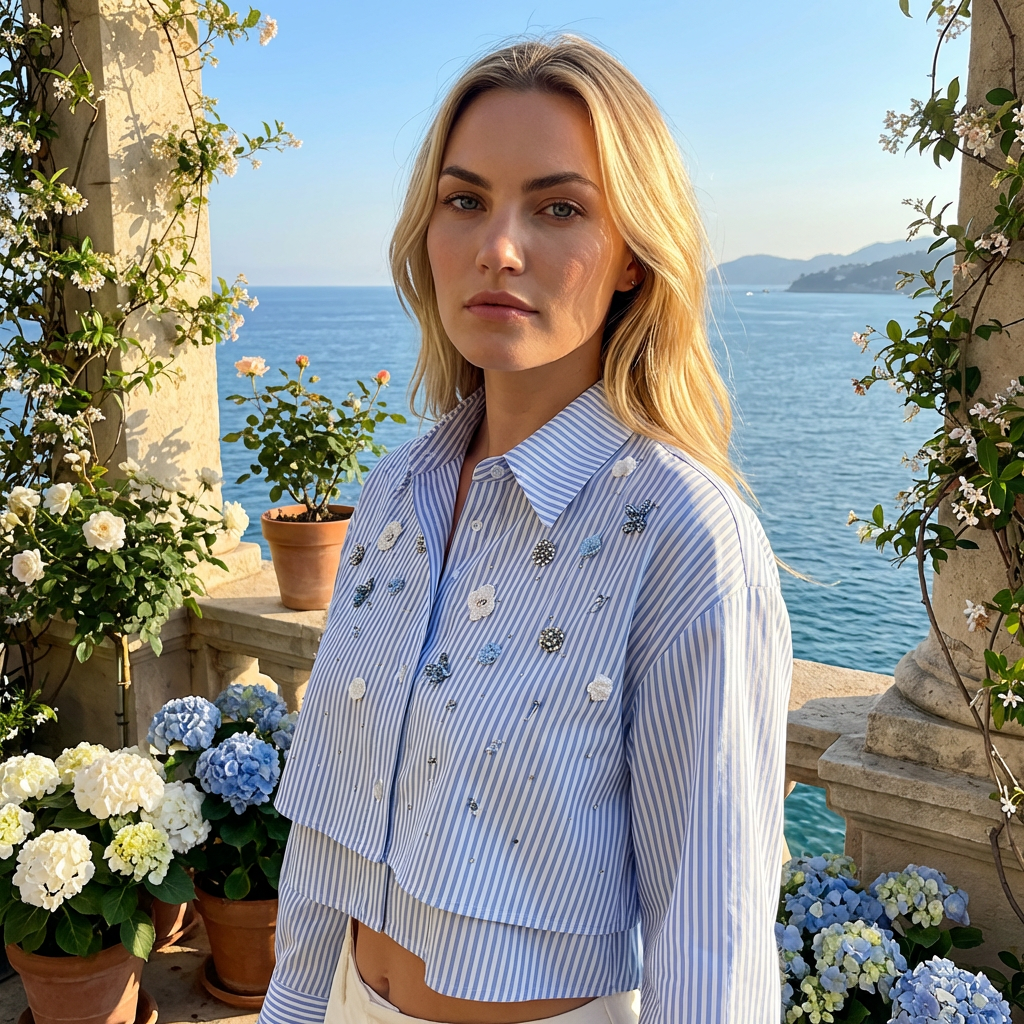 Gestreepte Blouse met Bloemdetails en Gelaagd Design Riviera Touch