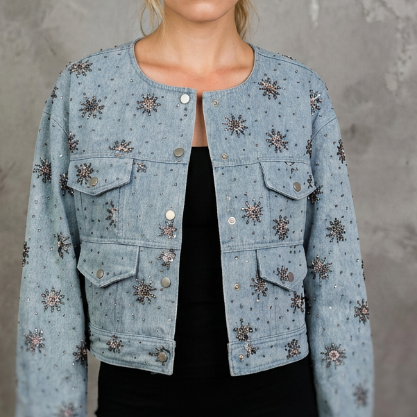 Denimjacket — Spijkerjas met Subtiele Kralendetails en Drukknopen