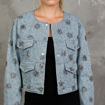 Denimjacket — Spijkerjas met Subtiele Kralendetails en Drukknopen