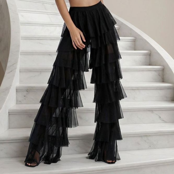Gelaagde Tule Broek met High Waist Elegance