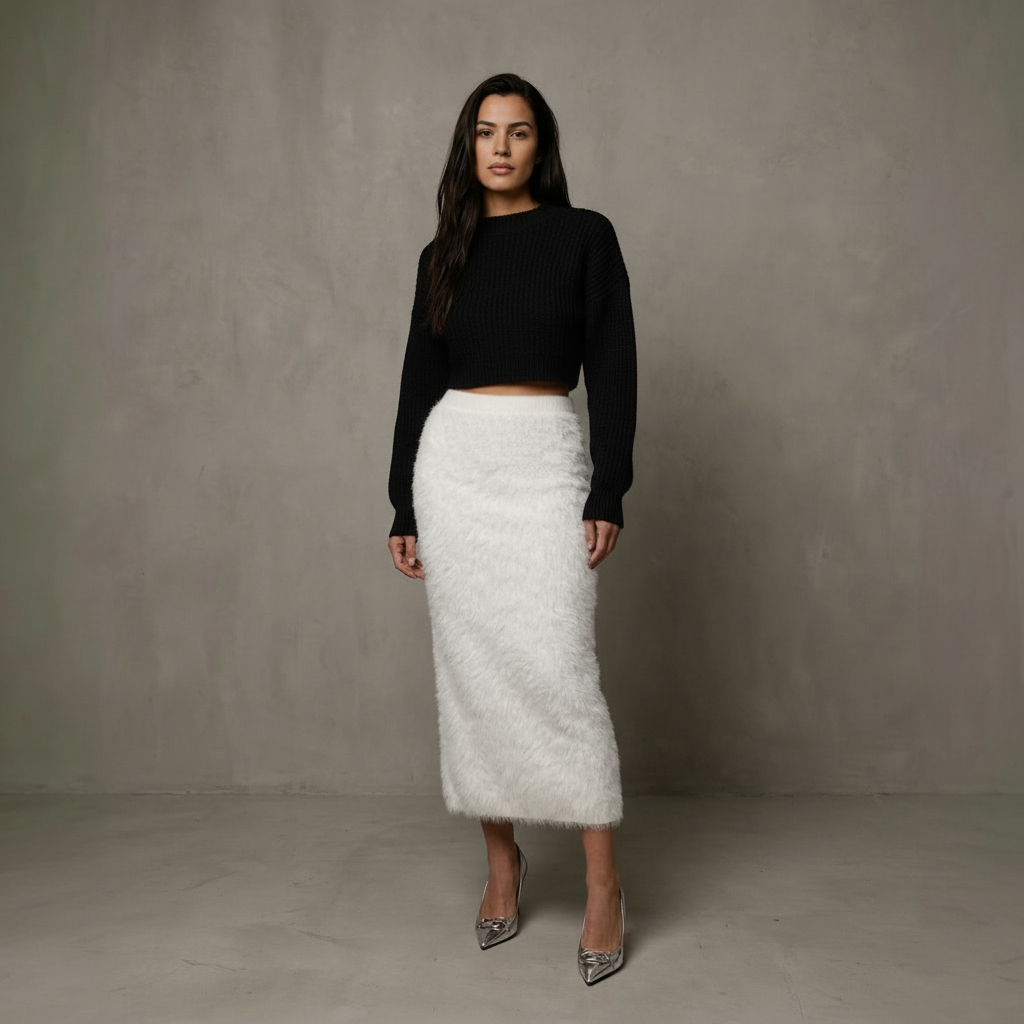 Fur-Look Gebreide Midaxi Rok | Soft Elegance Edition