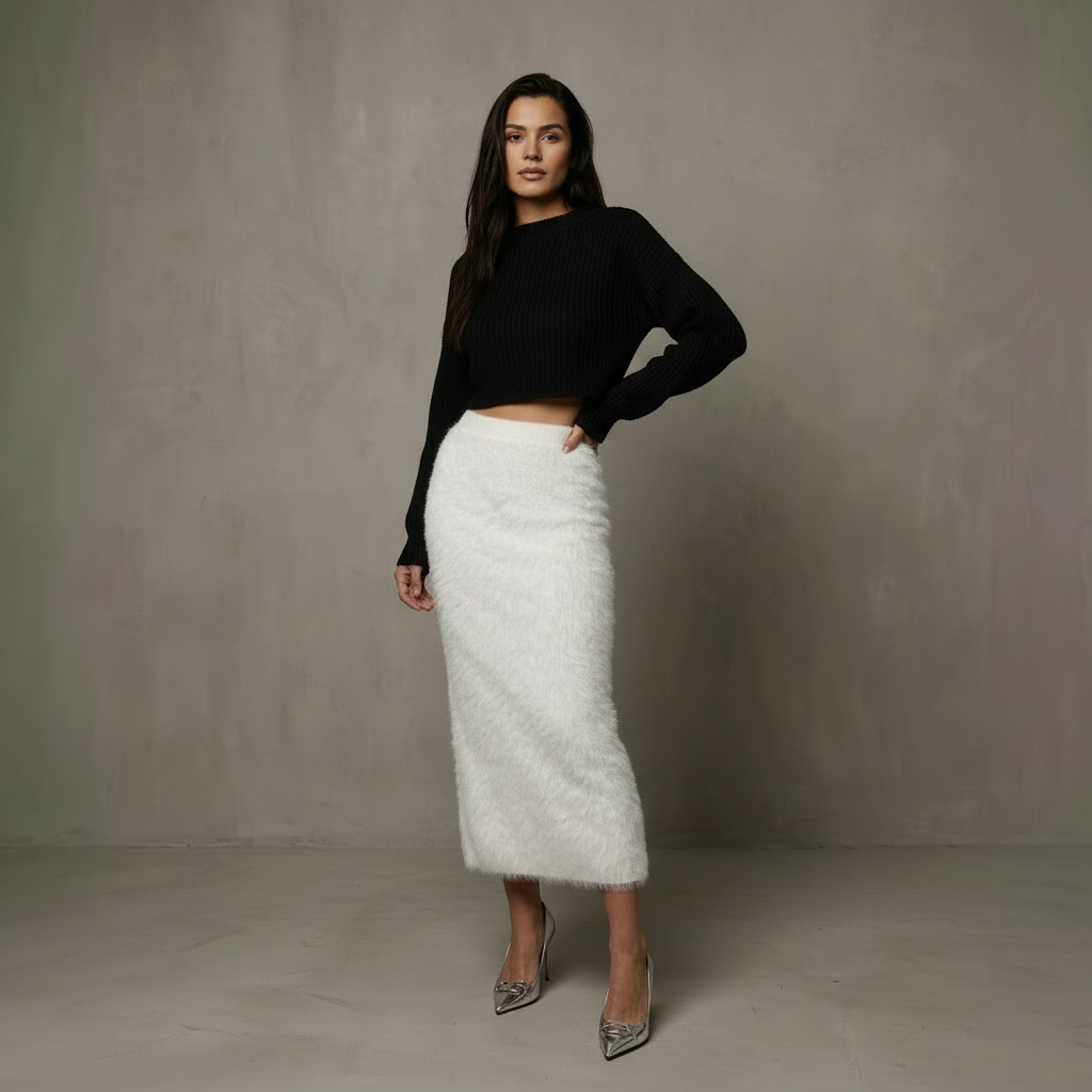 Fur-Look Gebreide Midaxi Rok | Soft Elegance Edition