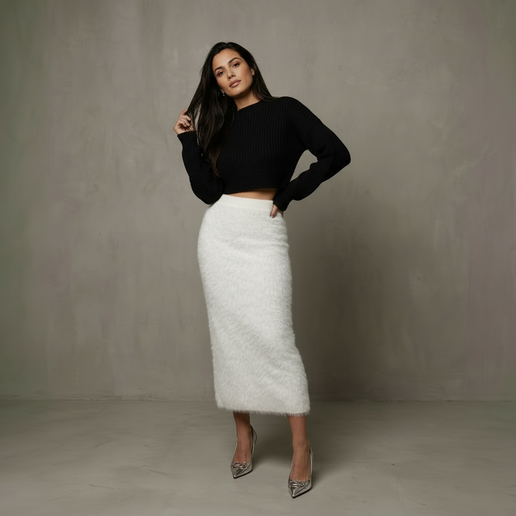 Fur-Look Gebreide Midaxi Rok | Soft Elegance Edition