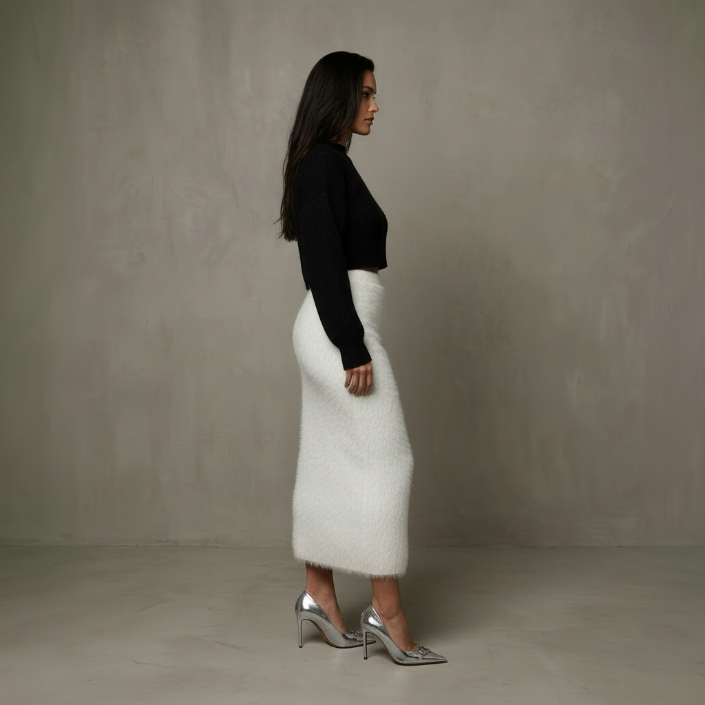 Fur-Look Gebreide Midaxi Rok | Soft Elegance Edition