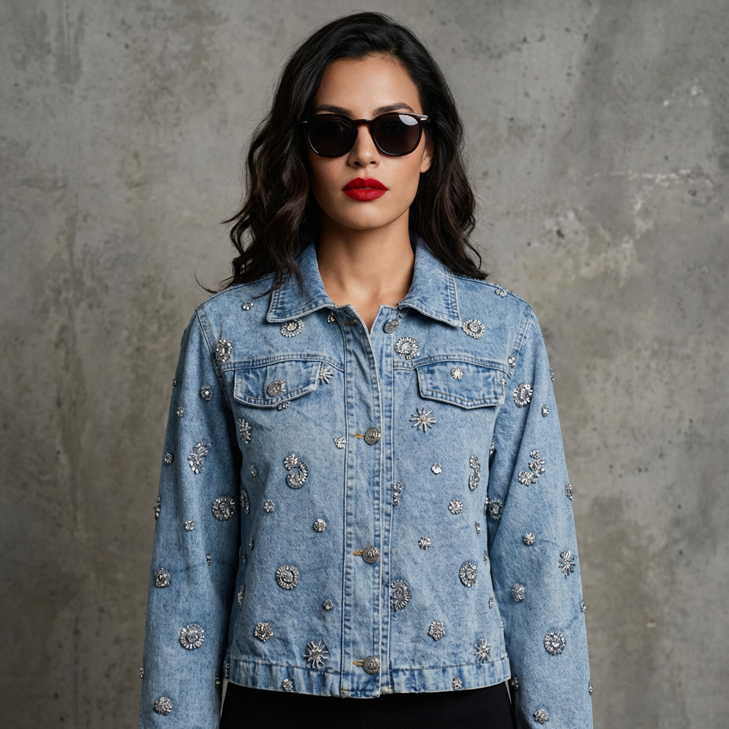 Denimjacket – Sunshine Bleach Spijkerjas met Kralen en Pailletten