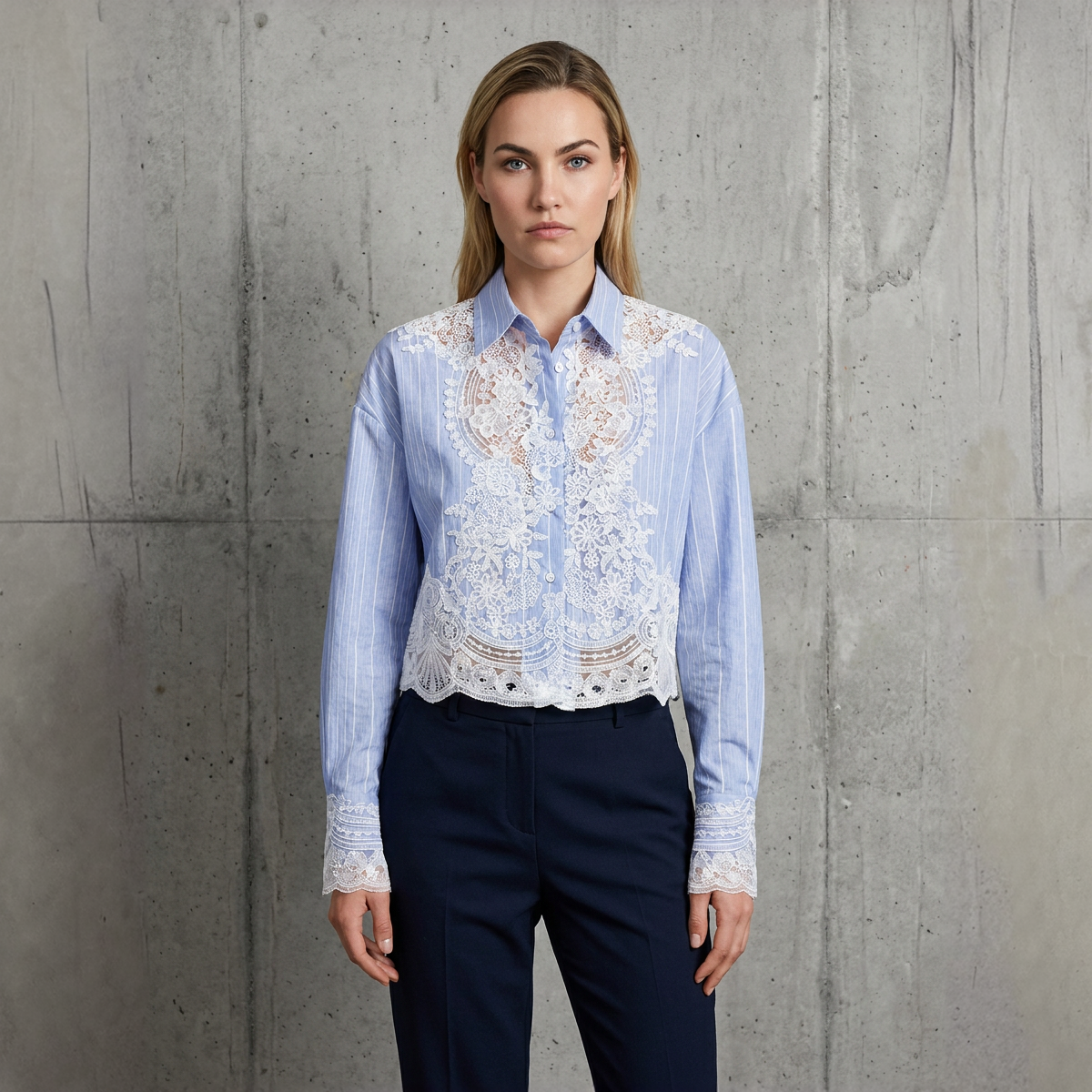 Verona Lace Stripe Blouse met Kant & Strepen