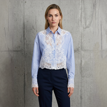 Verona Lace Stripe Blouse met Kant & Strepen