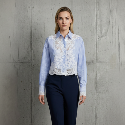 Verona Lace Stripe Blouse met Kant & Strepen