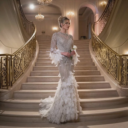 Luxe Maxi Jurk met Veren White en Embellished Details Bridal Touch