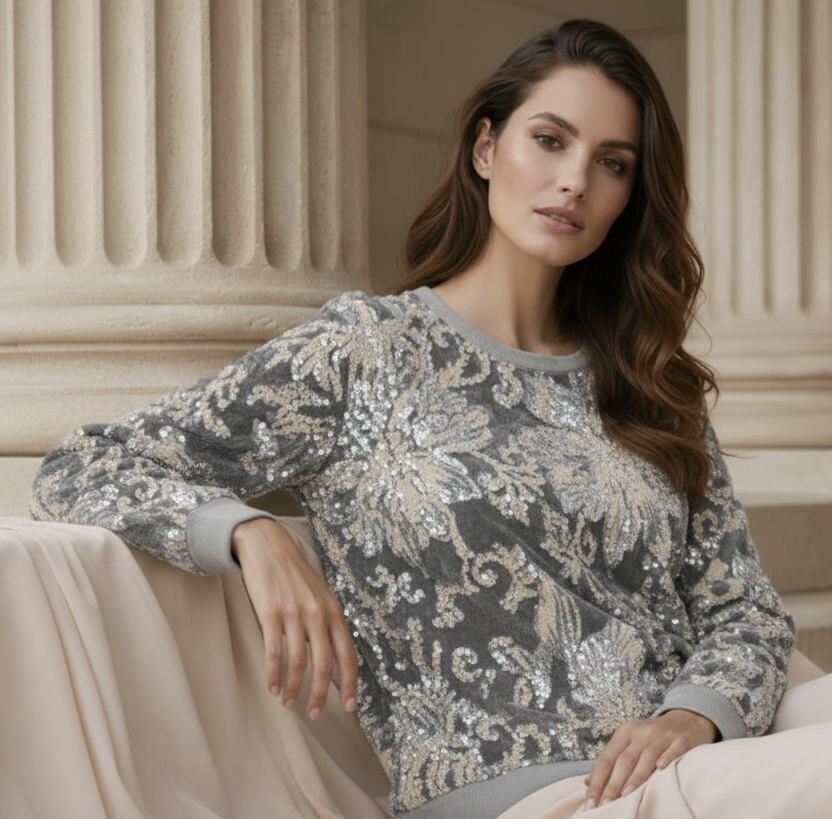 Champagne Bloom Velours Sweater 3D