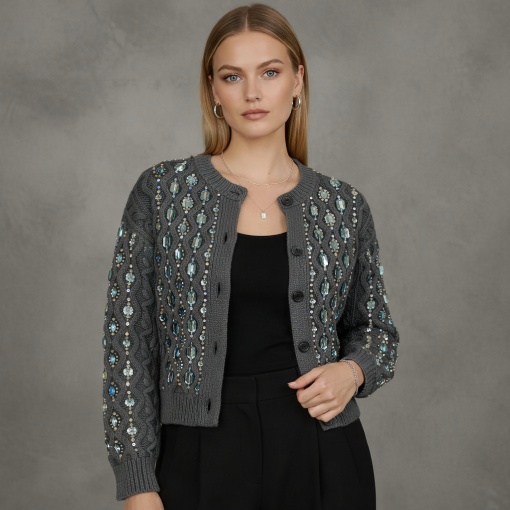 Kabelgebreid Vest met Kralenborduursel