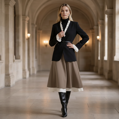 Blazer met Dubbele Ruches en Witte Details
