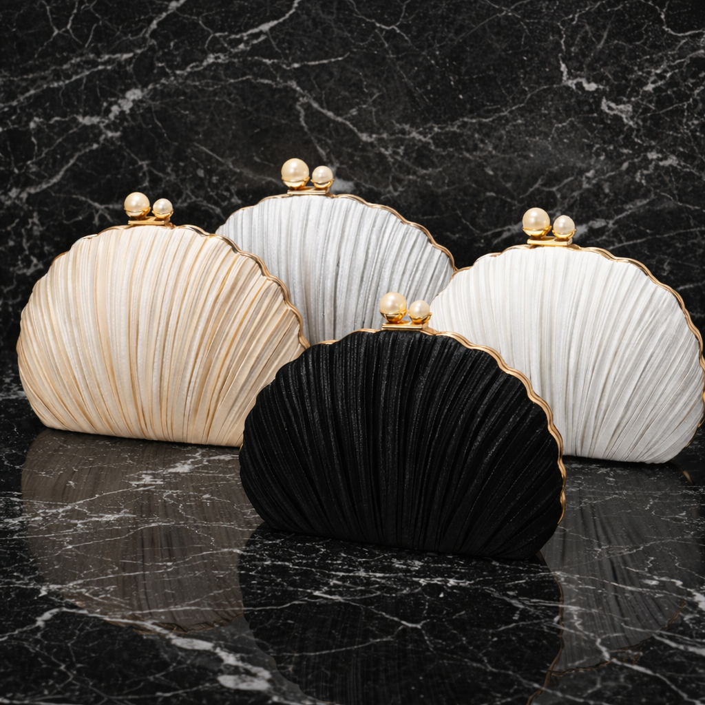 Elegante Clutch met Plooi Design Avondtas met Kralen Sluiting en Schouderketting