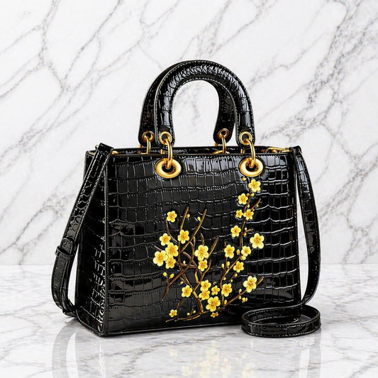 Croco PU Leren Handtas met 3D Bloemen – 5 Designs