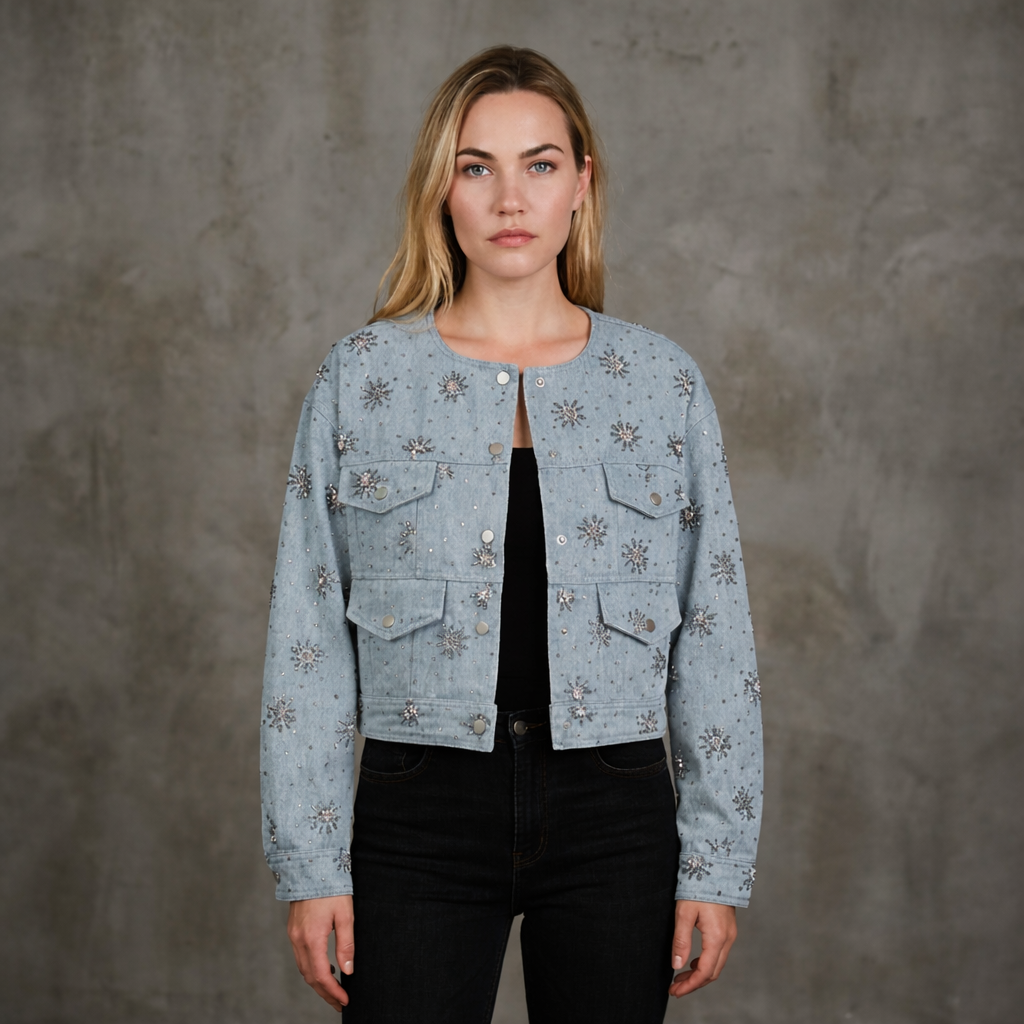 Denimjacket — Spijkerjas met Subtiele Kralendetails en Drukknopen
