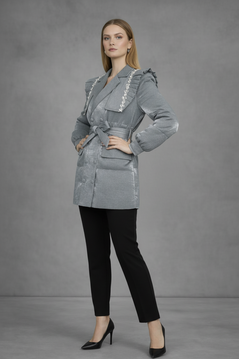 Gewatteerde Jas met Blazer Details en Cape-Schouderdesign