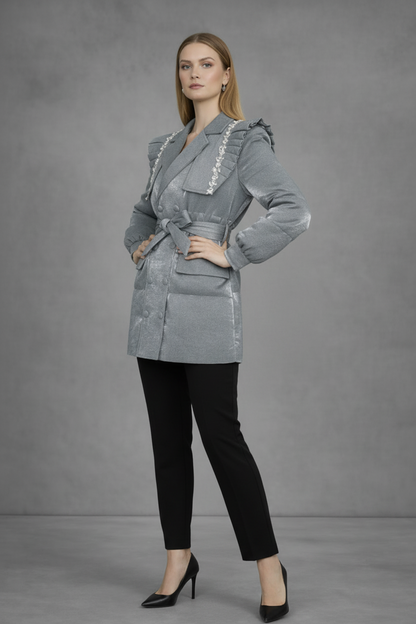 Gewatteerde Jas met Blazer Details en Cape-Schouderdesign