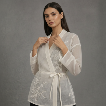 Sheer Layer Blouse met Borduurwerk en Kralen Details