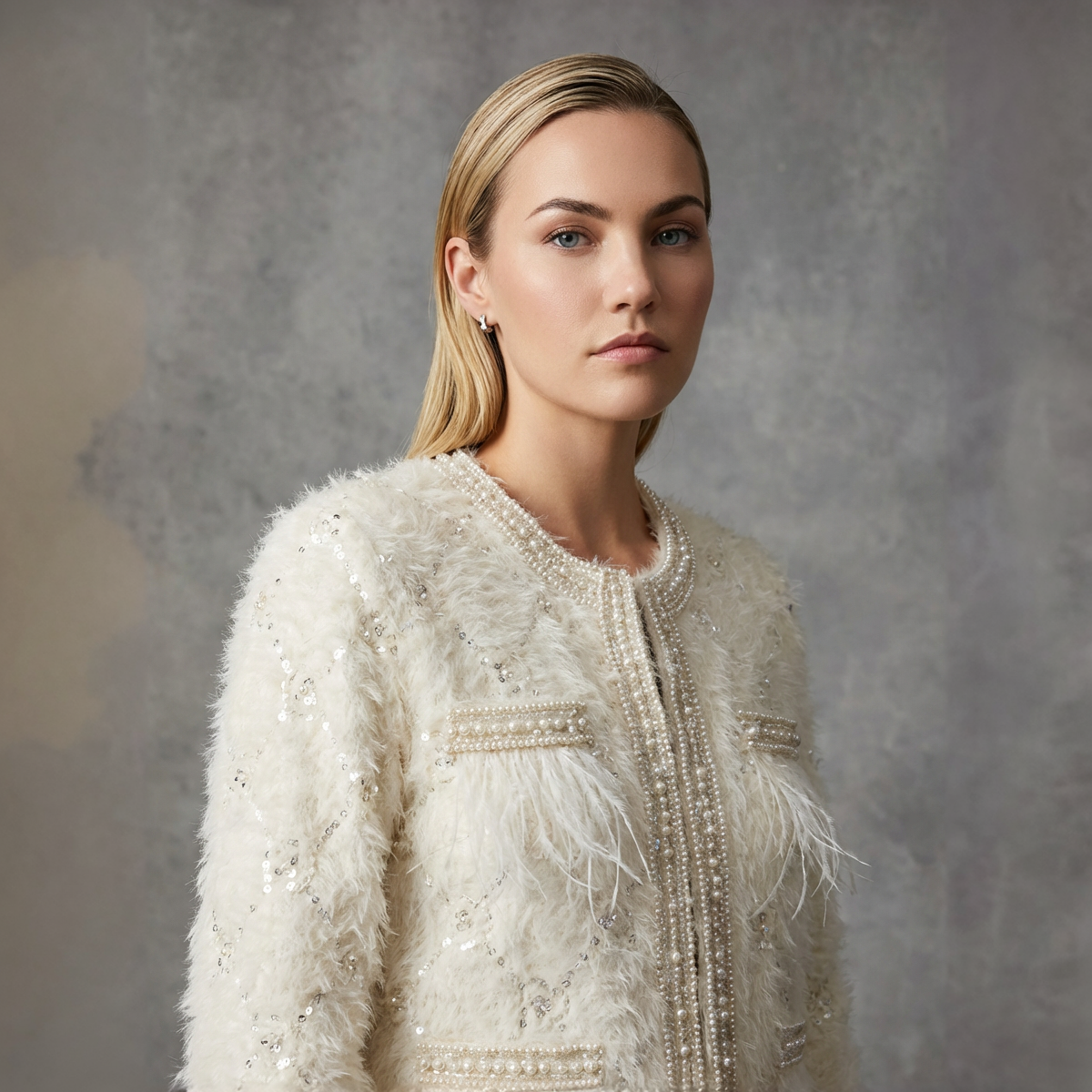 Fur & Feathers Embellished Jacket met Bouclé-Bontlook & Veren