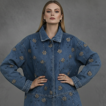 Denimjacket – Oversized Spijkerjas met Zwart-Bruine Aardetinten Details