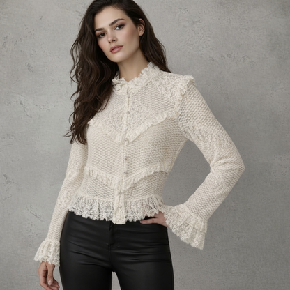 Lace Blouse Crème Kant met Ruches en Kantdetails Victorian Romance