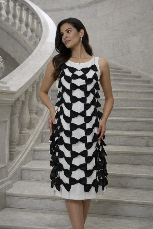 Lichaamsierraad Midi Jurk met Strikjes & Kettingdetails Jurk (Zwart of Wit)
