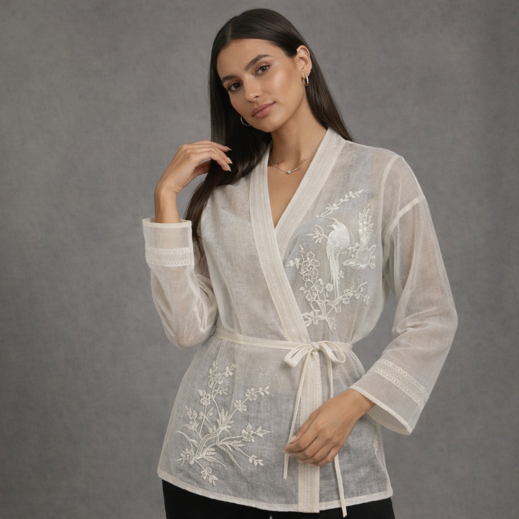 Sheer Layer Blouse met Borduurwerk en Kralen Details