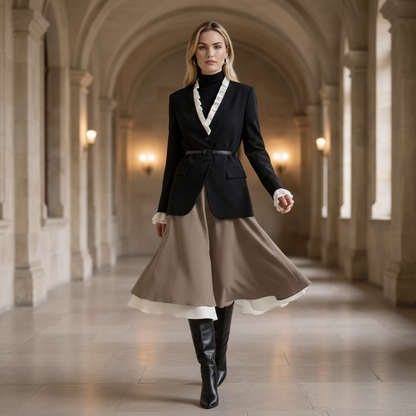 Blazer met Dubbele Ruches en Witte Details