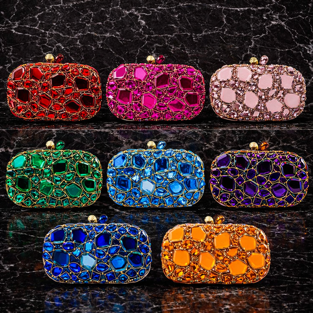 Clutch Tas Strass met Statement Stenen en Metalen Frame