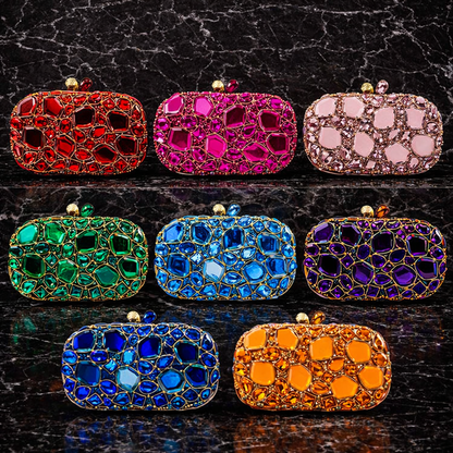Clutch Tas Strass met Statement Stenen en Metalen Frame