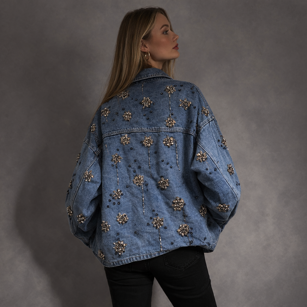 Denimjacket – Oversized Spijkerjas met Zwart-Bruine Aardetinten Details