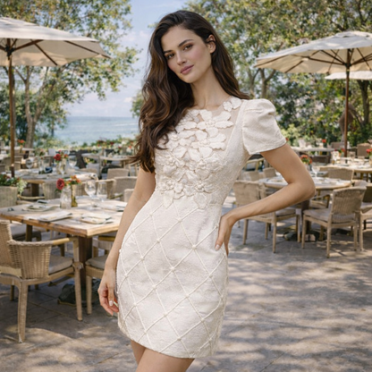 Jacquard Mini Jurk met Ruit-en Bloemreliëf