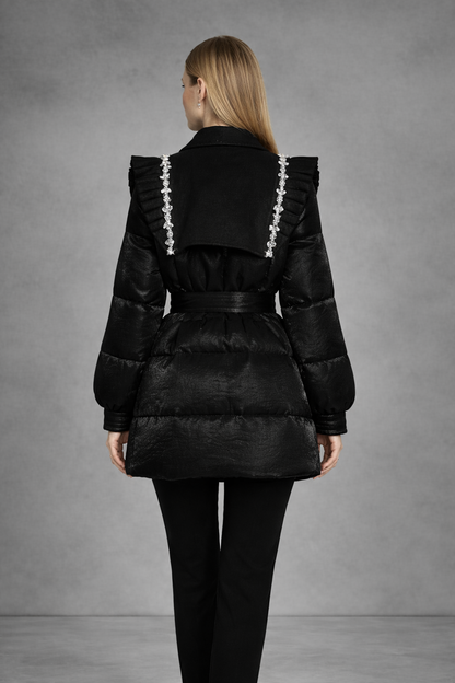 Gewatteerde Jas met Blazer Details en Cape-Schouderdesign