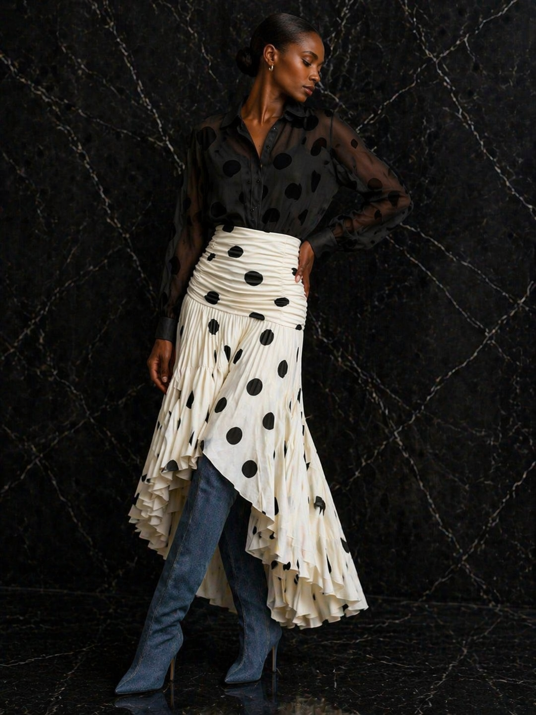 Luxe Geplooide Rok met Stippenprint