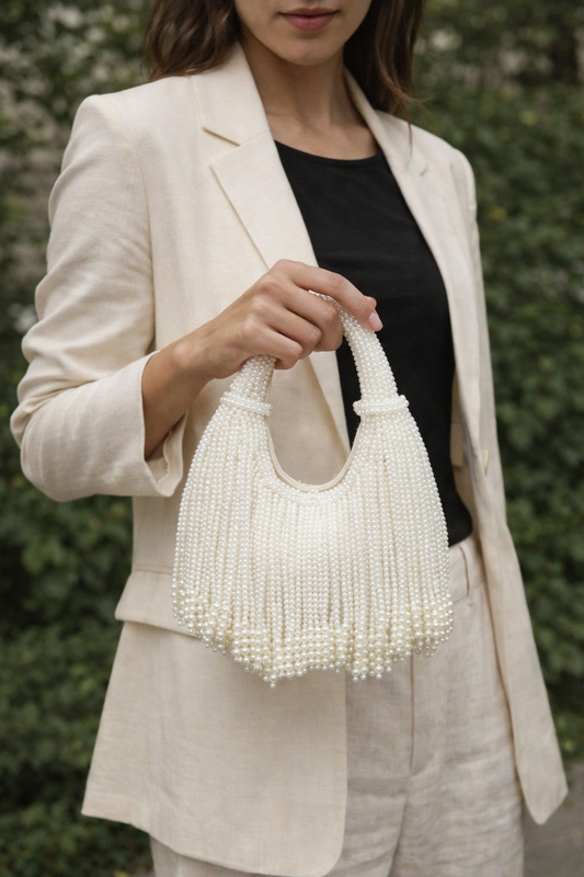 Handtas Fringe met Parelkralen