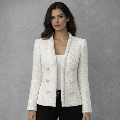 Elegant Bouclé Look Jasje in Off-White met Rijke Pareldetails