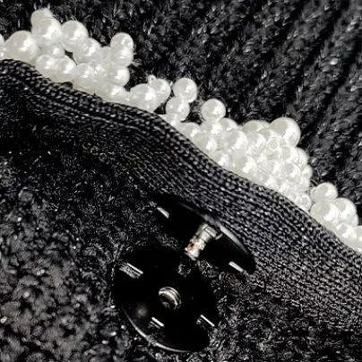 Zwarte Elegante Midi Jurk met Parelslierten