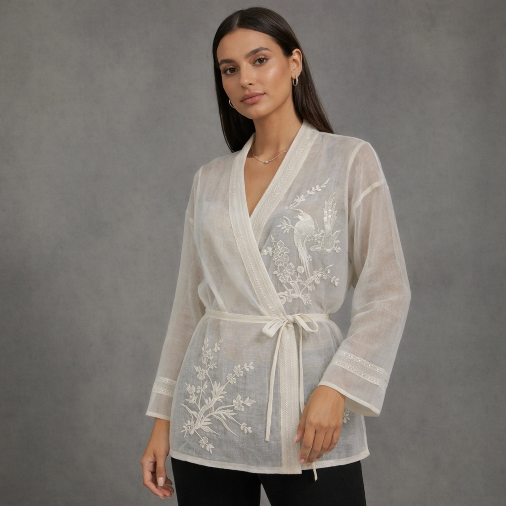 Sheer Layer Blouse met Borduurwerk en Kralen Details