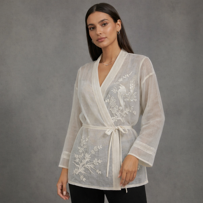 Sheer Layer Blouse met Borduurwerk en Kralen Details