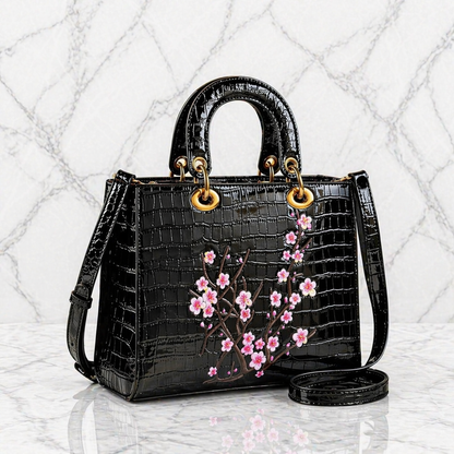 Croco PU Leren Handtas met 3D Bloemen – 5 Designs