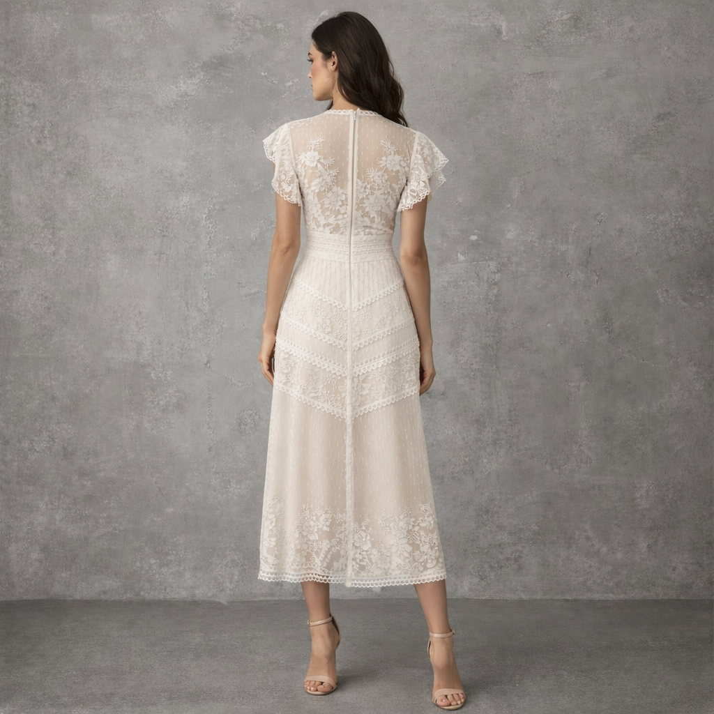 Kant Midi Jurk met Nude Voering Château Romance