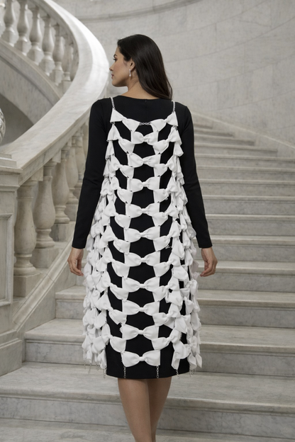 Lichaamsierraad Midi Jurk met Strikjes & Kettingdetails Jurk (Zwart of Wit)