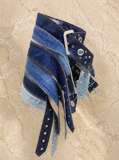 Denim Patchwork Riem met Studs
