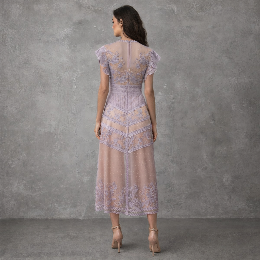 Kant Midi Jurk met Nude Voering Château Romance