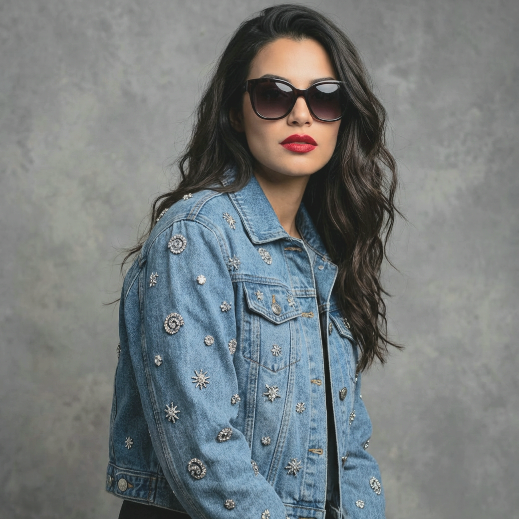 Denimjacket – Sunshine Bleach Spijkerjas met Kralen en Pailletten