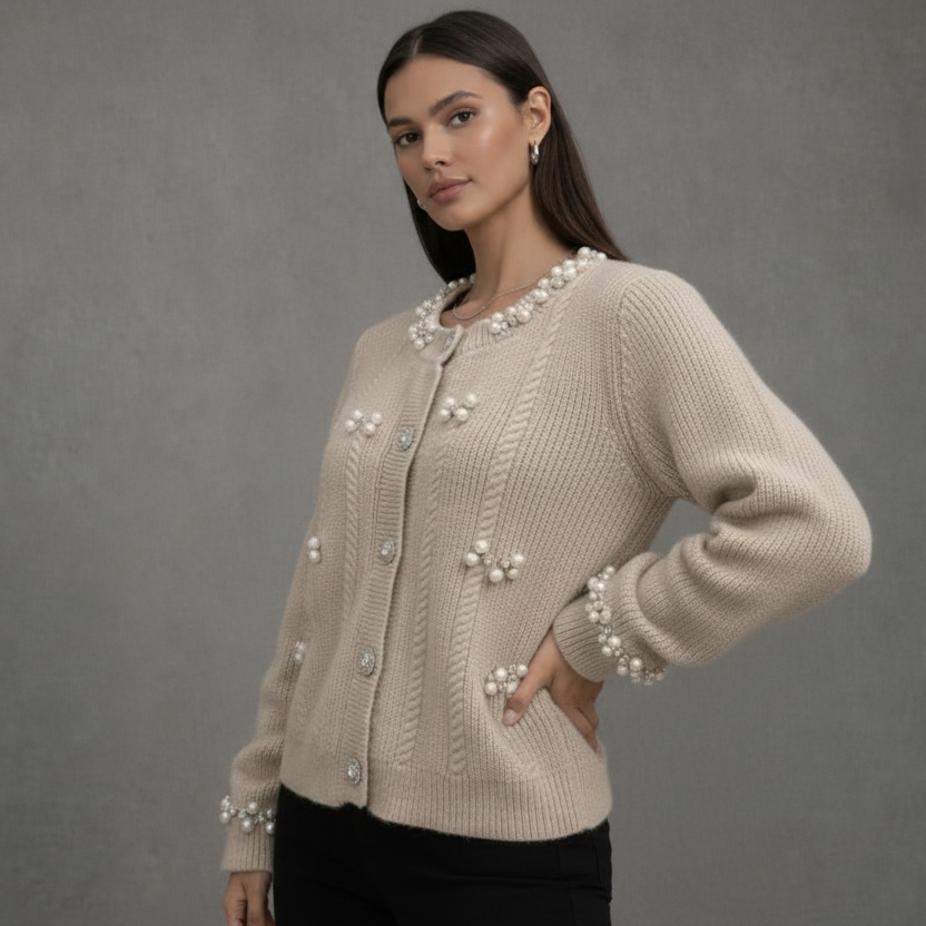Gebreid Vest met Parel Details