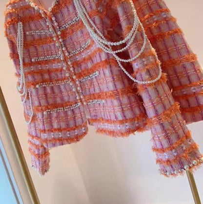Tweedstijl Oranje/Roze met Embellishment Curated Boutique Piece