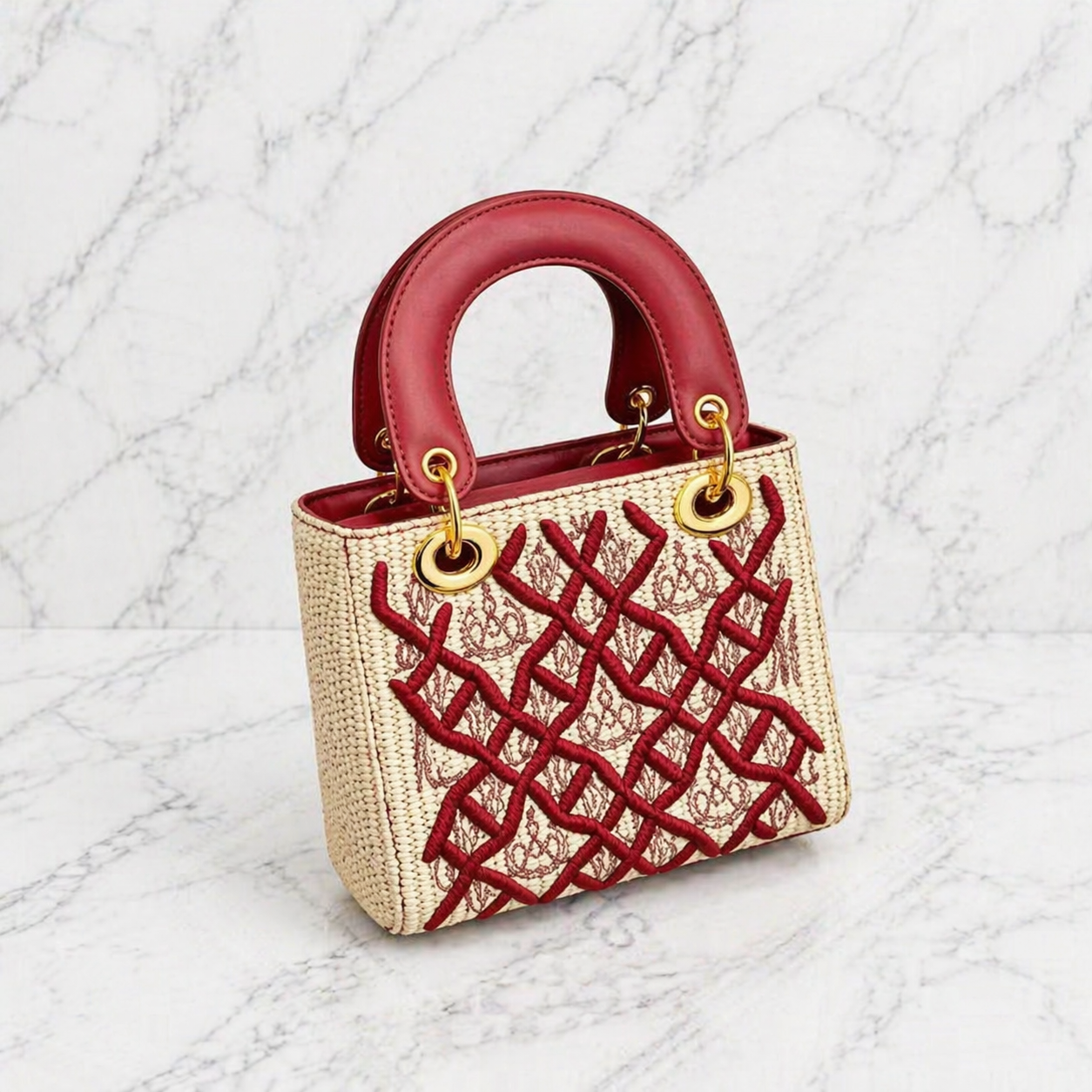 Geborduurde Handtas Mini Bag met Contrast Handvat