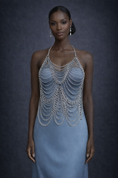 Lichaamssieraad Gelaagde Ketting Top met Drape Design (Goud of Zilver)