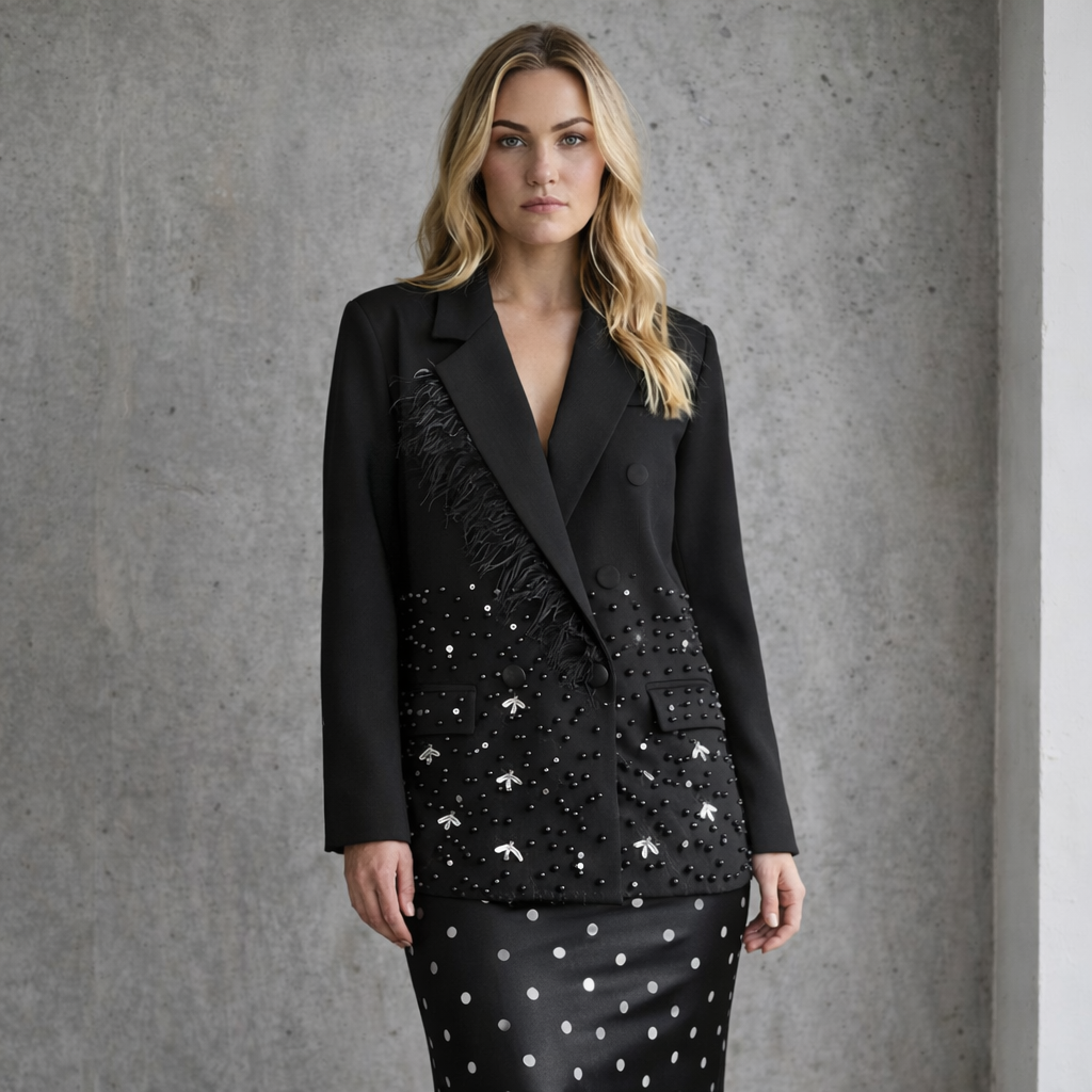 Blazer met Veren en Zilverkleurige Details